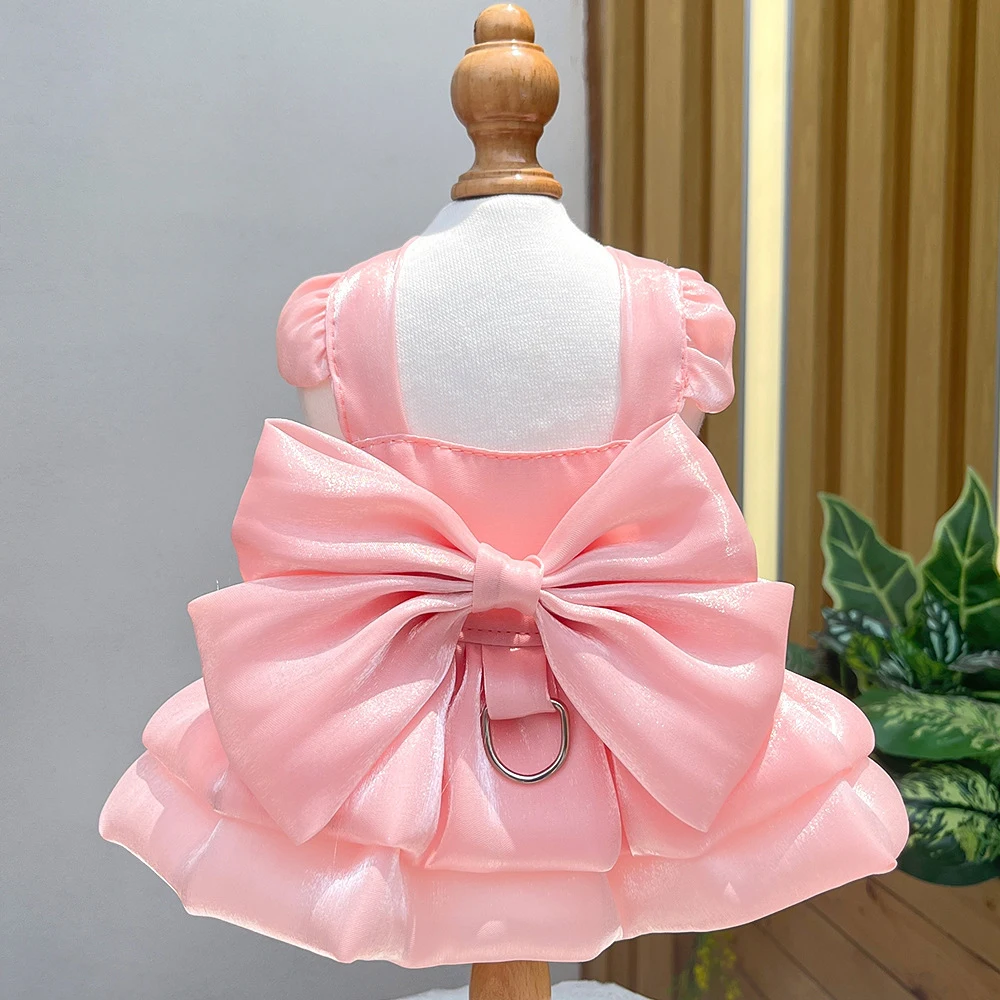 Pet Wedding Party Dress Solid Color Bow Shiny Yarn Skirt For Midi Small Dogs Cat Spring Summer Puppy Big Bownot Dresses Clothes