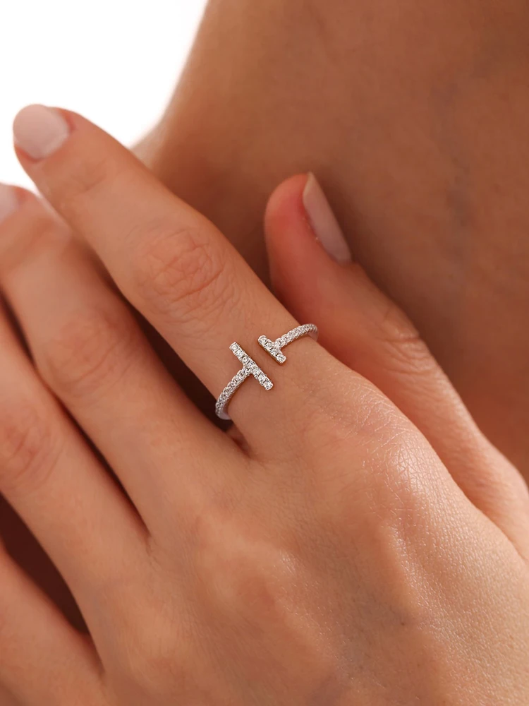 Women's 925 Sterling Silver Adjustable Zircon Ring, Luxury Gift