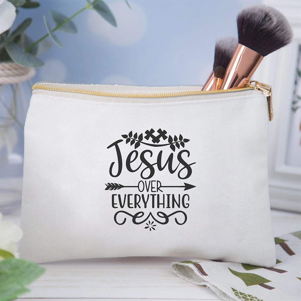 Bolsa de cosméticos con estampado de Jesús para mujer, bolsa de cosméticos de lona, bolsas de maquillaje para damas, bolsa de aseo de lavado de viaje, bolsa de lápices de embrague