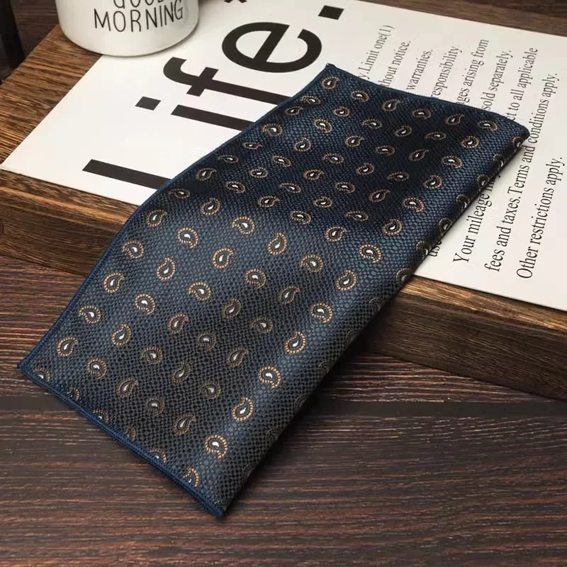 Retro Simple British 23CM Hanky Green Navy Wine Cashew Flower Dot Pocket Square Fit Gentleman Business Banquet Handkerchiefs