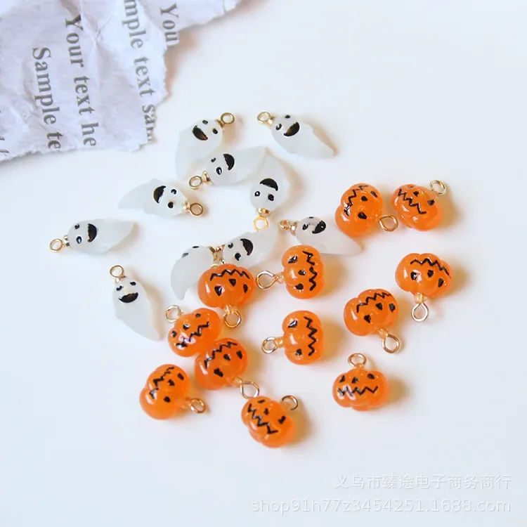 5pcs Halloween Mini Frosted Ghost Pumpkin Stereo Resin Pendant Charms for Necklace Bracelet Earrings Jewelry Making Diy Findings