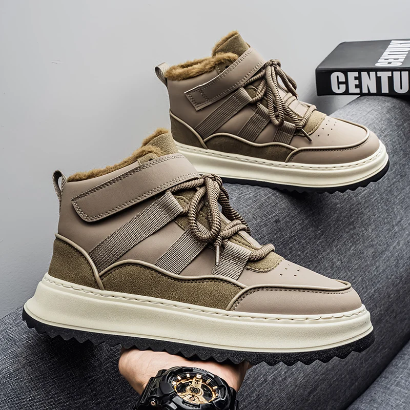 

2025Workwear style shoes Men Non Slip Winter Snow Boots Wear-resistant Trendy High Top Men's Casual Shoes Warm Platform Sneakers