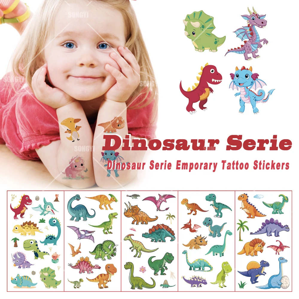 10 Sheets/Set Dinosaur Temporary Tattoo Stickers Flag Star Liberty Shower Kids Gift Body Makeup Sticker Tattoos Animal Insect