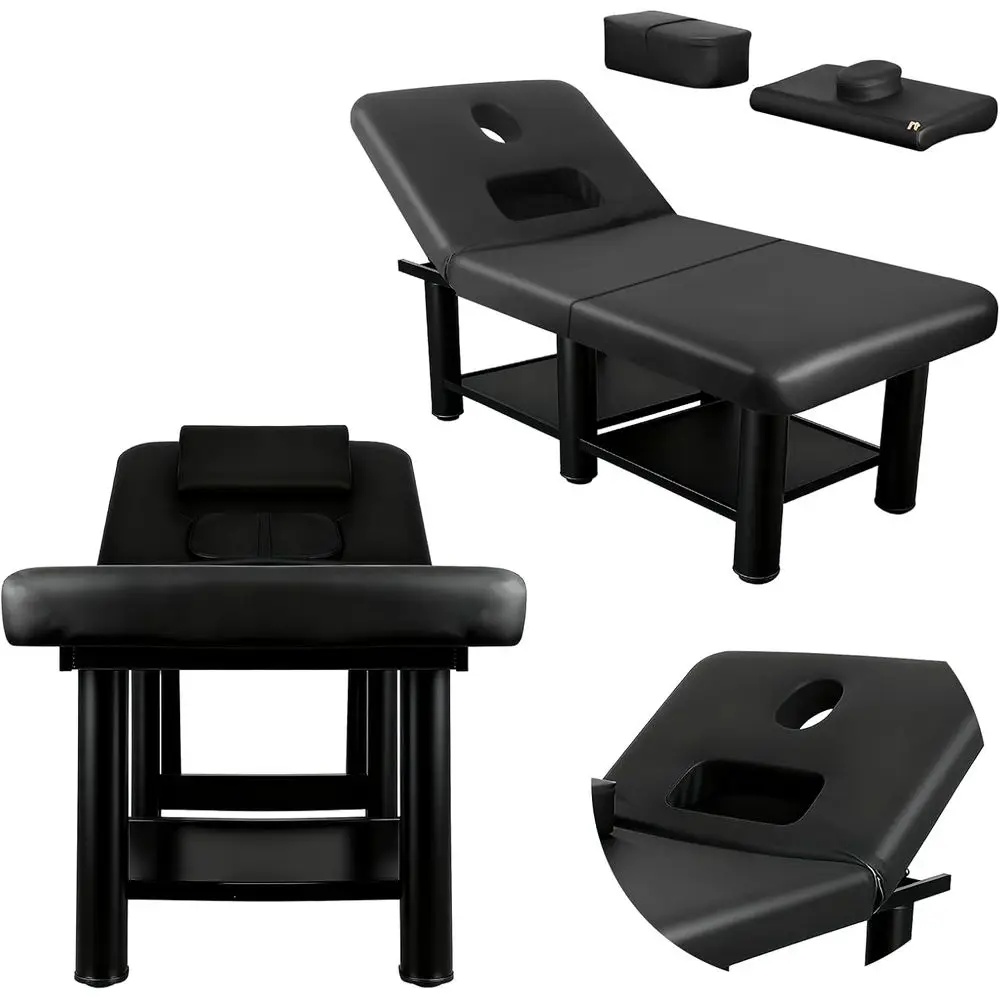 

Прочный массажный стол из искусственной кожи, усиленный, для фитнеса, физиотерапии и спа-процедур, с полкой для хранения