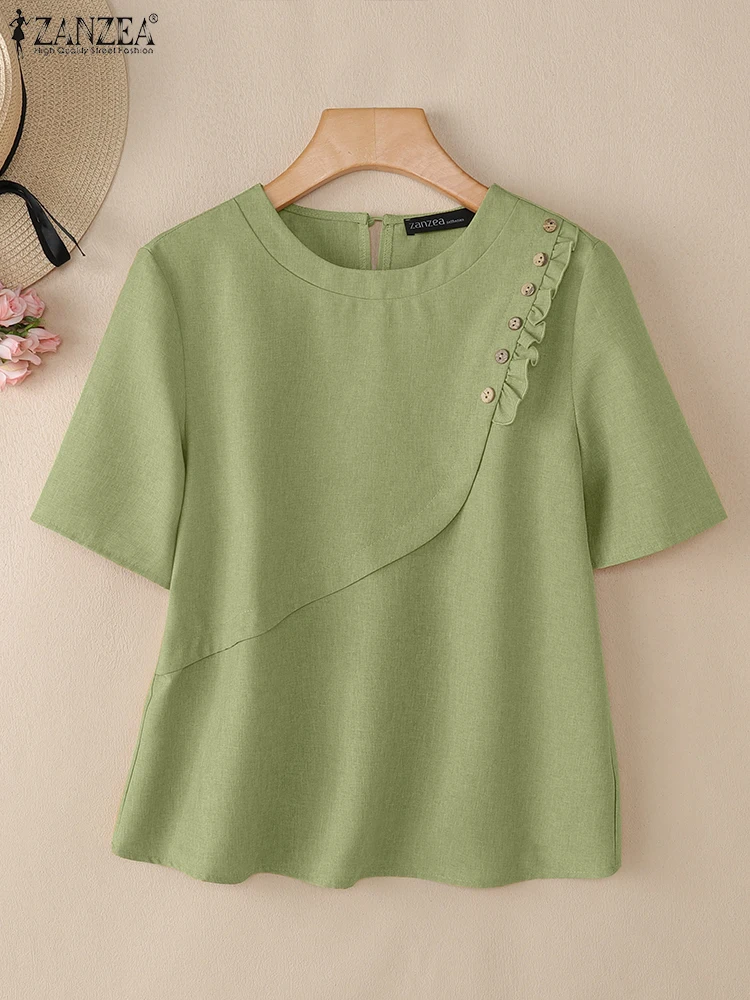 

Повседневная свободная блузка, женские винтажные однотонные топы, Blusas с круглым вырезом, большие летние топы нестандартной формы, 2025 ZANZEA