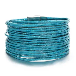 Amorcome Boho Glitter Filled Slim Strips Leather Bracelet for Women Fashion Spring Colorful Multilayer Wrap Bracelets Jewelry