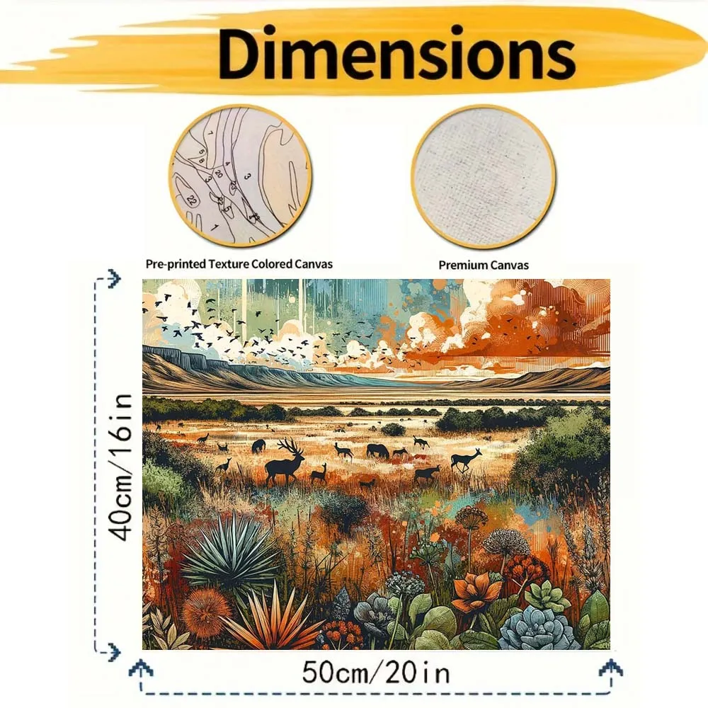 Graphic Savannah With Deer And Colorful Clouds Modern Style Canvas Art Diy Digital Oil Paint Set For Beginner Adult Frameless