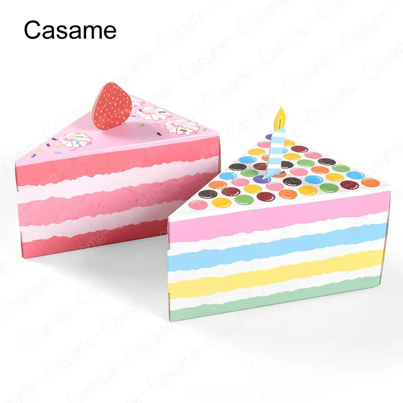 

50pcs wholesale Triangle cake shaped birthday party creative gift box in stock pink cute candy table candy box