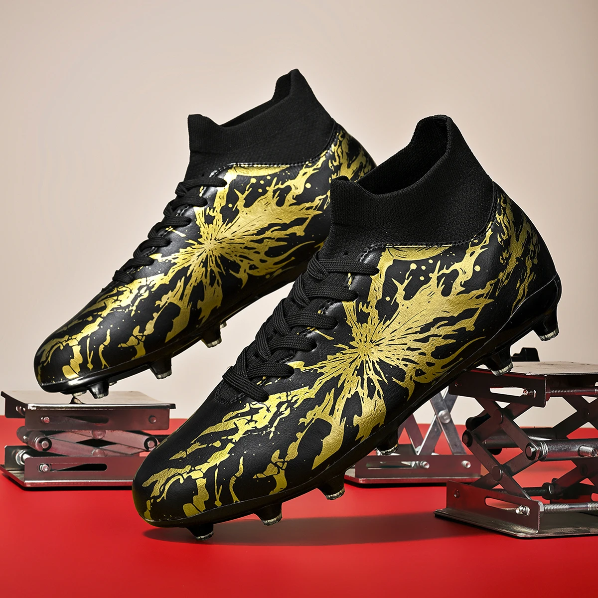 Professional AG/FG Soccer Boots Men Women Non Slip Long Studs Comfortable PU Shoes for Grass Field Competition Training