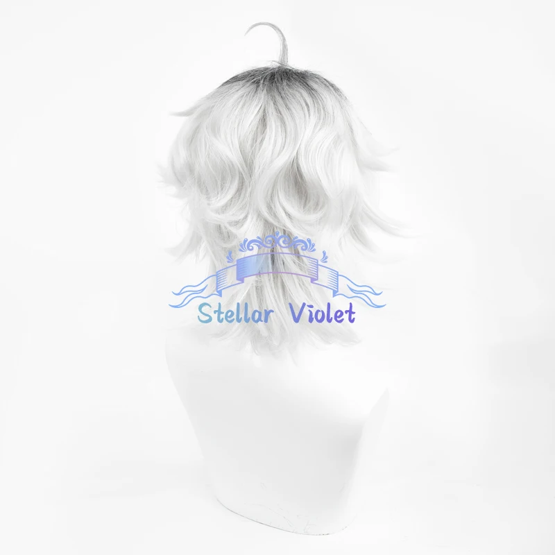 Game Identity V Wig Patient Emil Cosplay Wigs Anime Cosplay Costumes 35CM Short Black White Gradient Patient Emil Synthetic Wigs