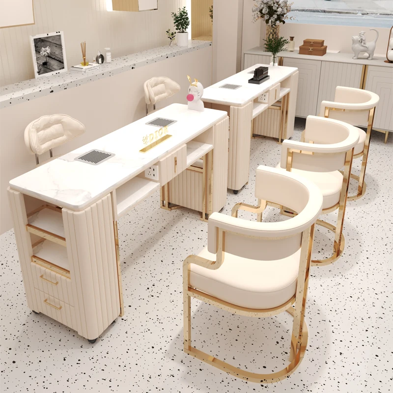 

Modern Double Layer Nail Tables Cream Style Creativity Designer Workbench Manicure Tables Marble Salon Furniture Tavolo FYNT
