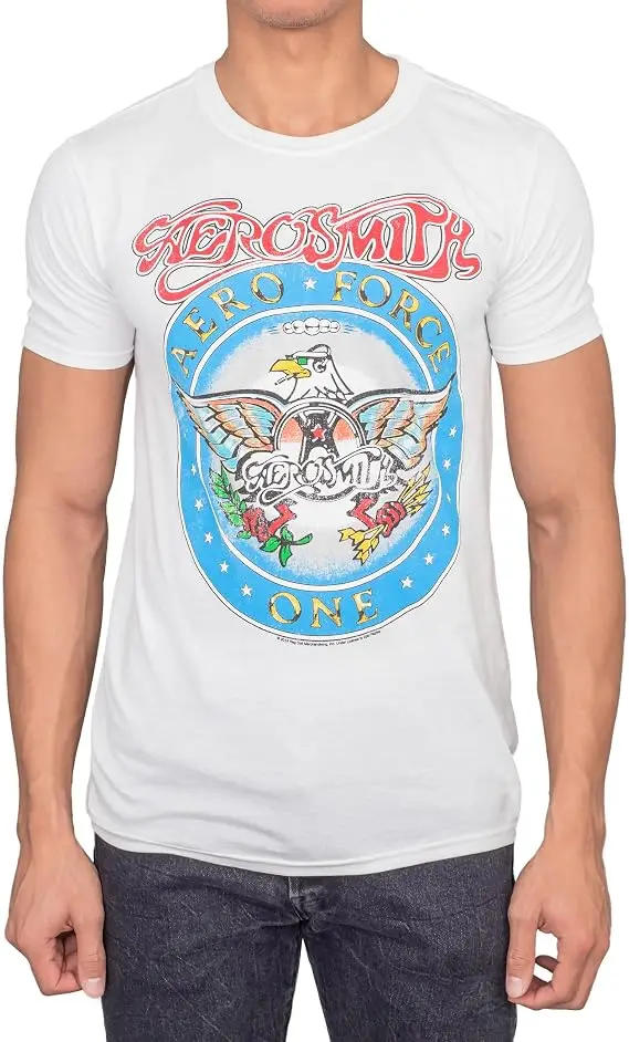 Aerosmith T-Shirt Men Vintage Aero Force One Graphic Tee Retro Rock Band Eagle Print Casual Short Sleeve Cotton Concert Merch