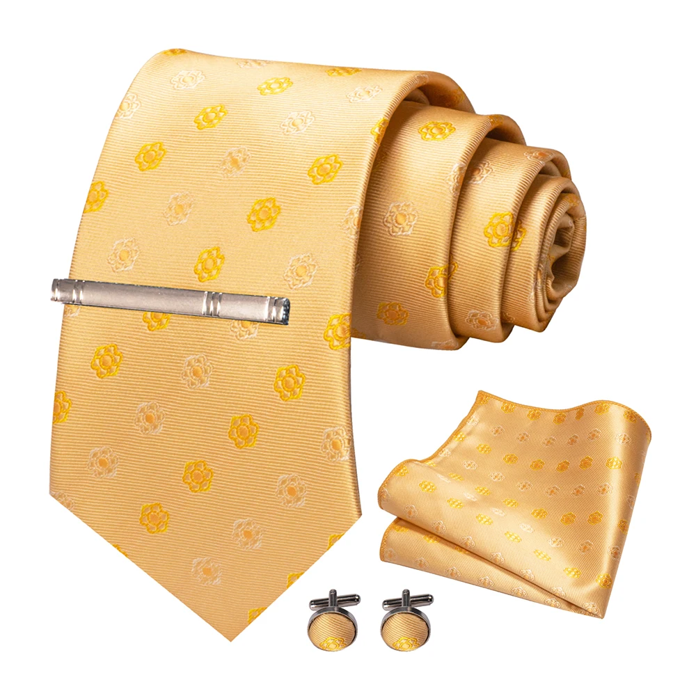 JEMYGINS Mode Männer Krawatte Luxus Gelb Gold Striped Plaid Seide Hochzeit Krawatte Für Männer Hanky Manschettenknopf Krawatte Set Bussiness Party geschenk – Detail 18