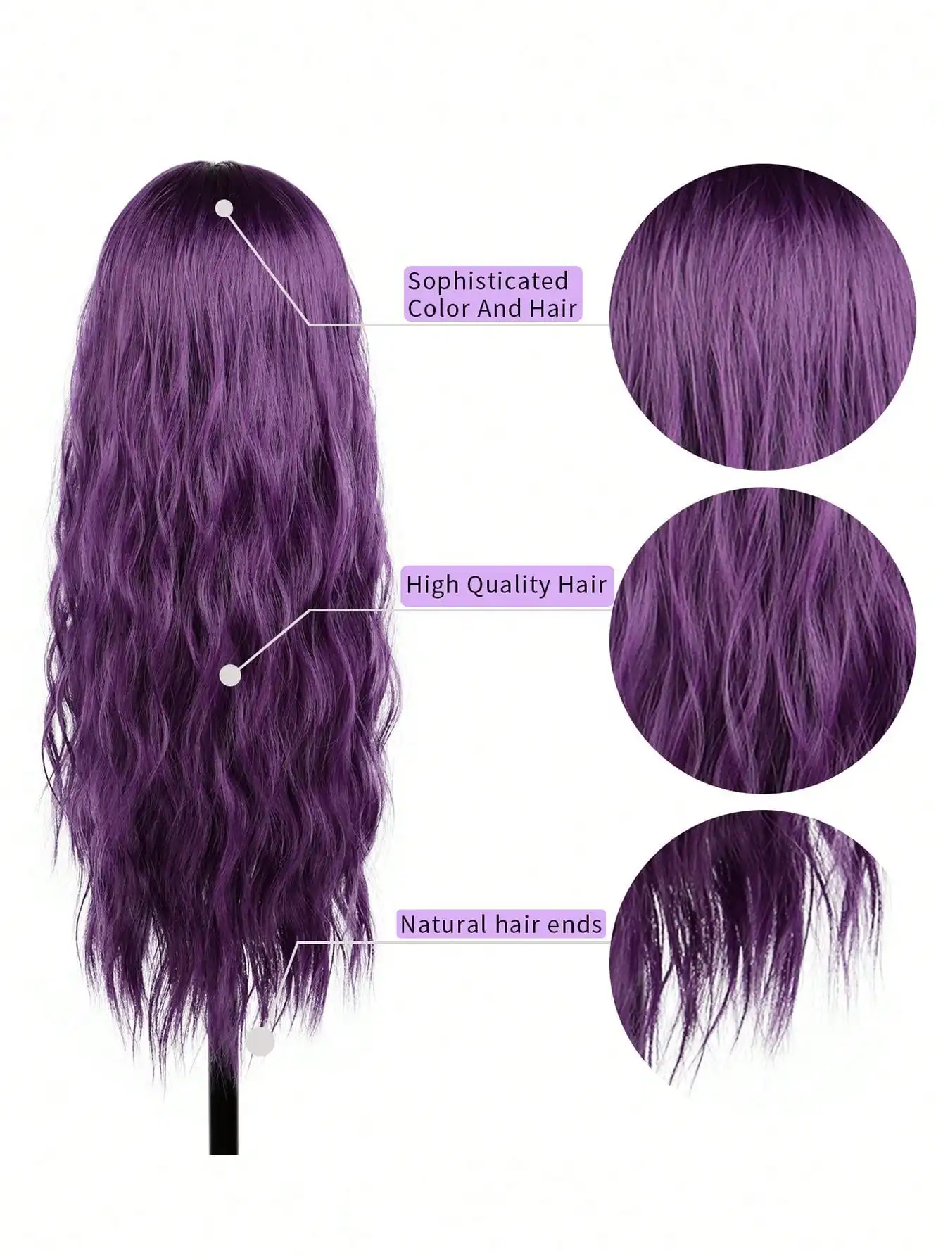 باروكة دانتيل أرجوانية مع موجات جسم طويلة، باروكة صناعية مقاومة للحرارة وخالية من 28 بوصة للحفلات التنكرية النسائية، إلخ