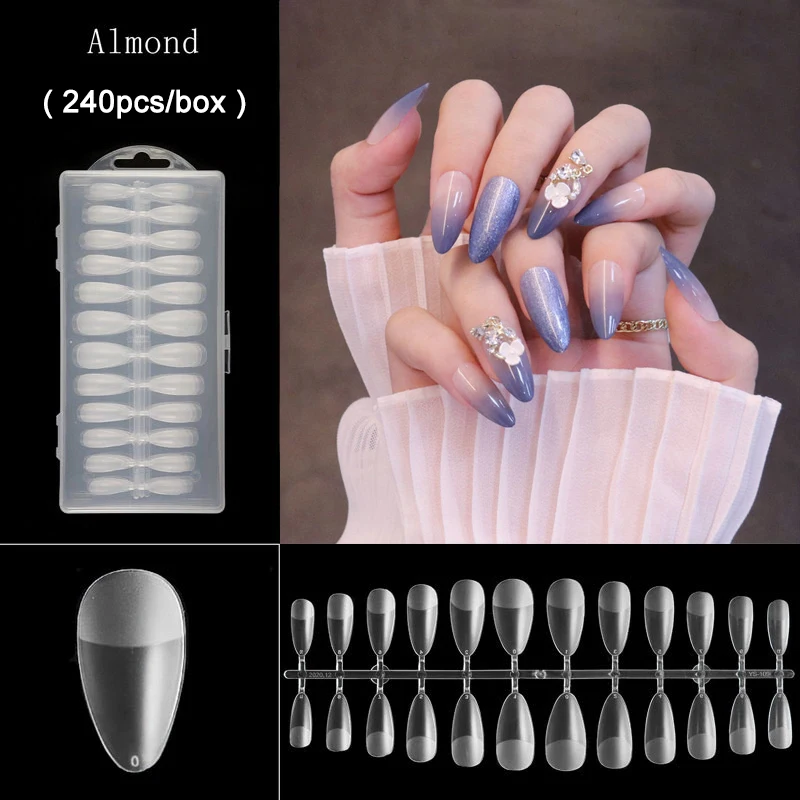 240Pcs/box Square Artificial Nail Tips Matte Press on Nails With Designs Fake Nails Gel X Tips Traceless Nails Matte Fake Nails