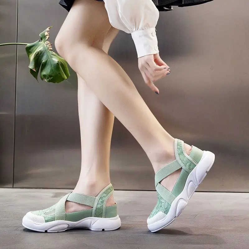 2024 Summer Shoes Women Flats Thick Sole Flat Breathable Mesh Shoes Women Summer Casual Shoes White Green Black