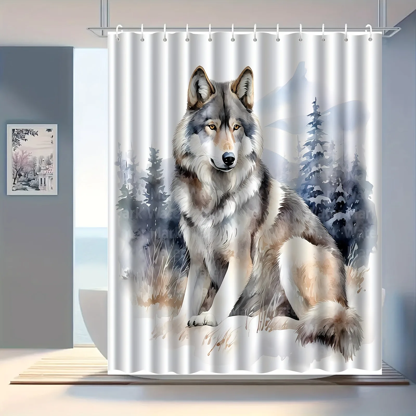 

Snow Mountain Wolf Pattern Shower Curtain Washable Dirt-Resistant Shower Head waterproof Polyester Bath Curtain For Home Decor