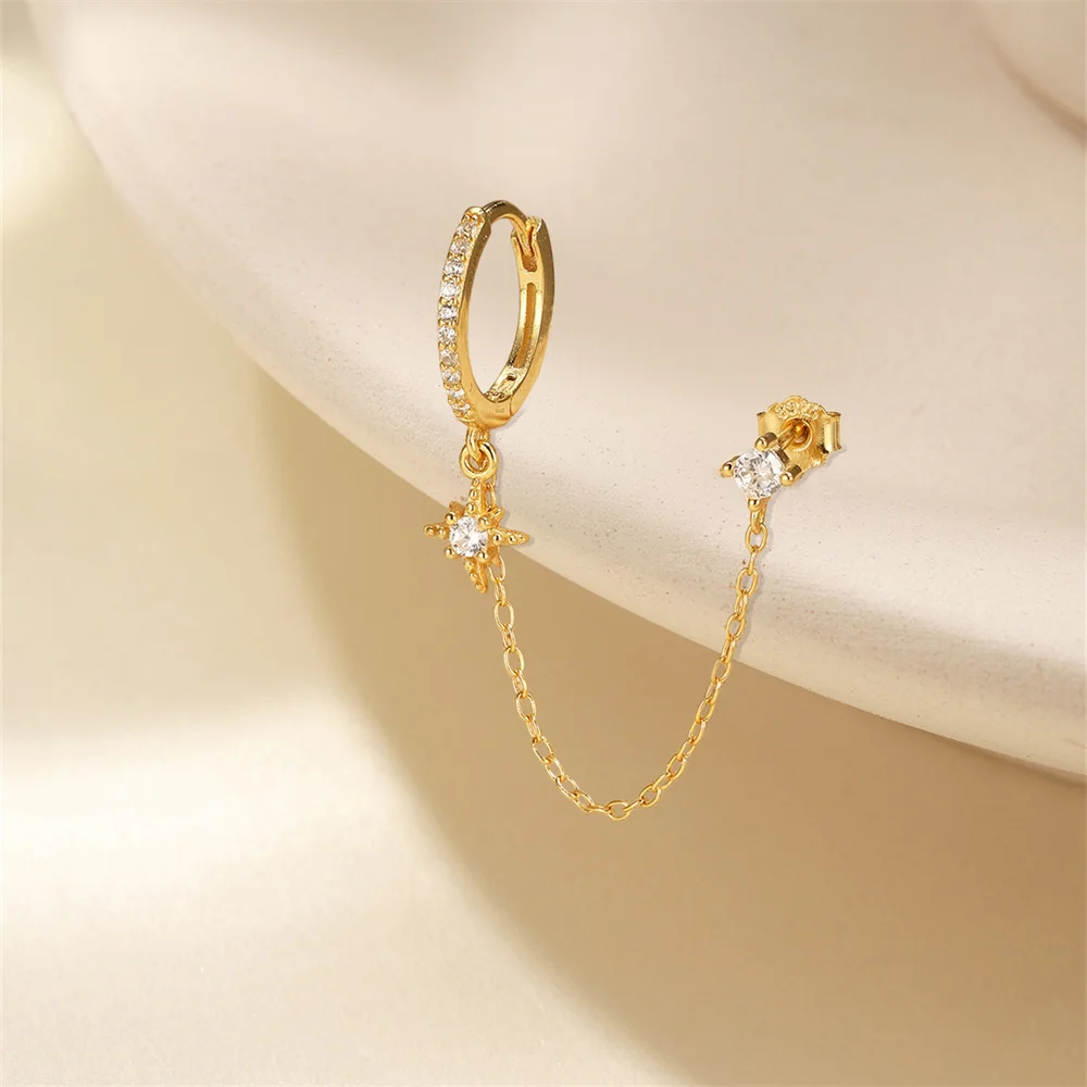 روكسي 925 الفضة INS الاتجاه ثمانية نجمة مدببة شرابة الزركون وأقراط للنساء 1 قطعة ثقب القرط مجوهرات حفلات الزفاف