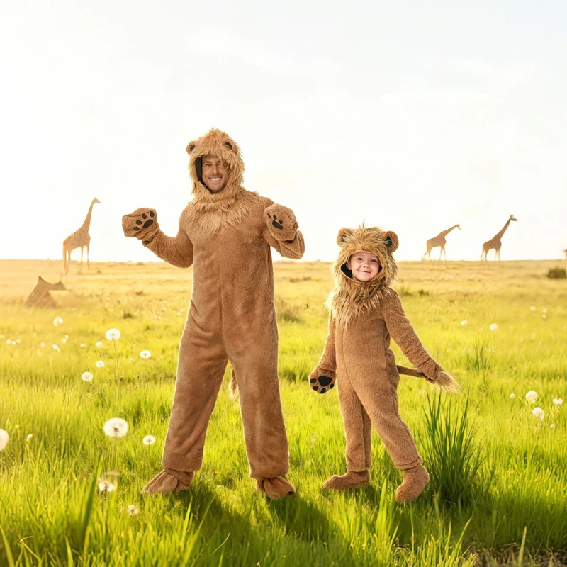 

Halloween Cartoon Lion Costume, Adult and Child Parent-child COS Animal Party Performance Costume, King Stage Story