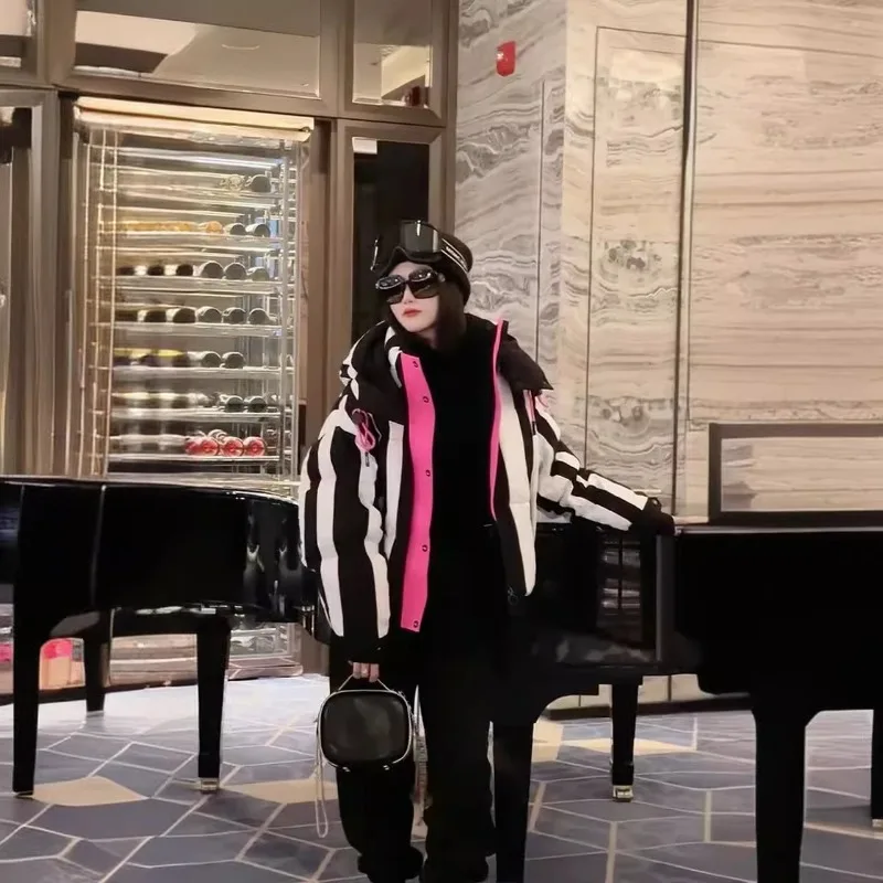 Piumino invernale da donna Piumino corto con cappuccio a righe Piumini Capispalla moda Comoda giacca calda da donna