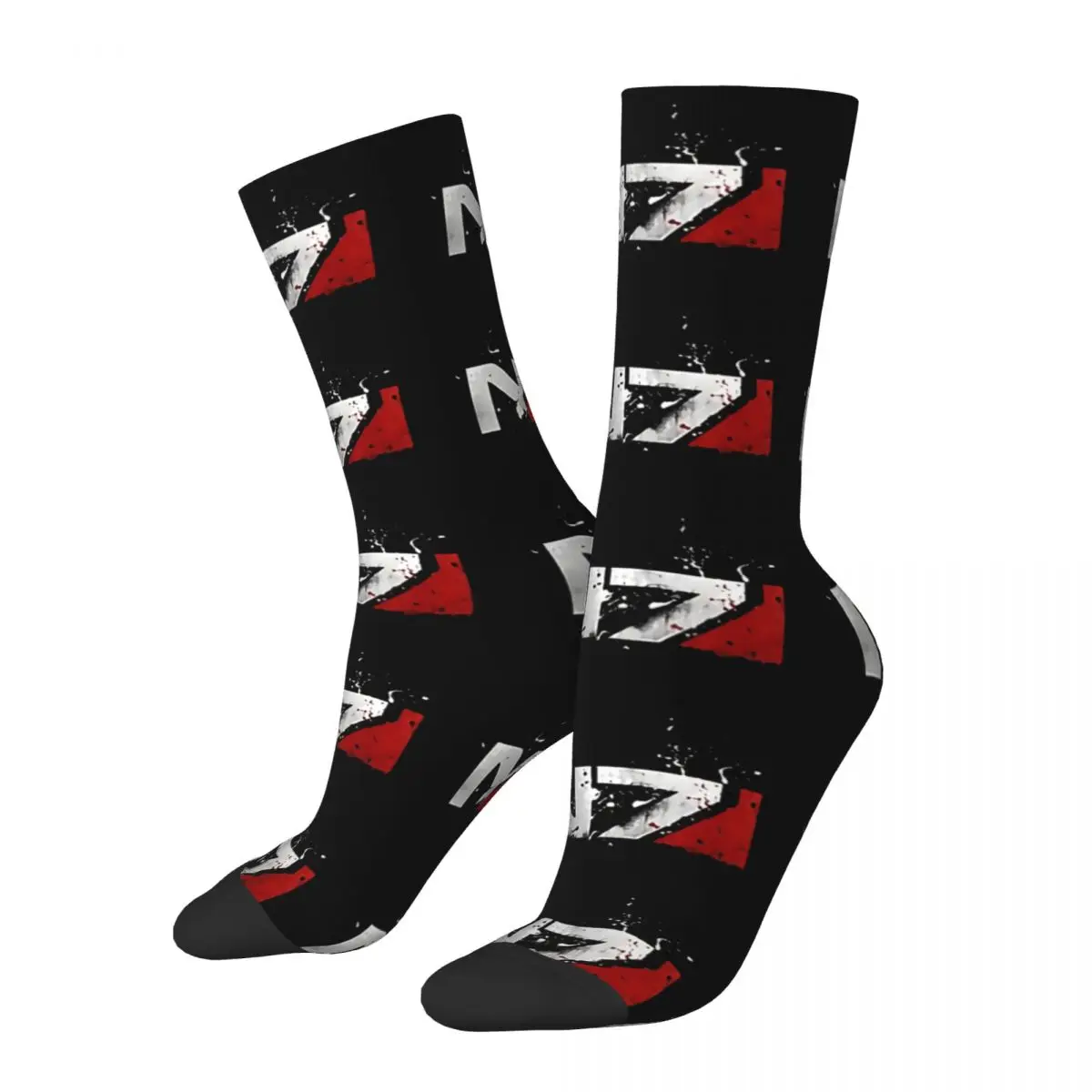 Funny Men's Socks Distressed N7 Vintage Harajuku Mass Effect Game Hip Hop Novelty Crew Crazy Sock Gift Pattern Printed