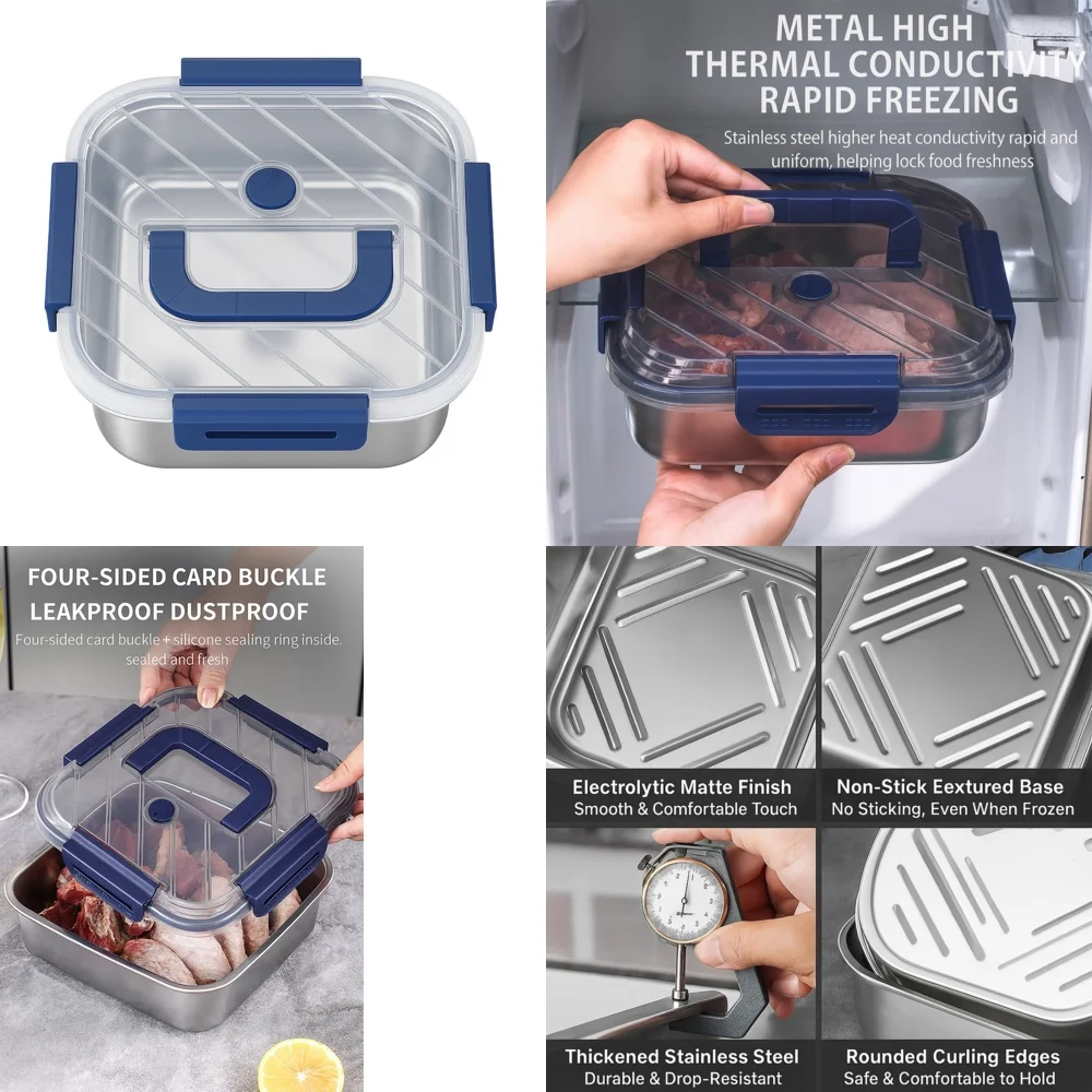 

Airtight Stainless Steel Food Storage Containers with Lid Freezer Safe Lunch Box BPA Free Leak Proof Meal Prep Containers Set
