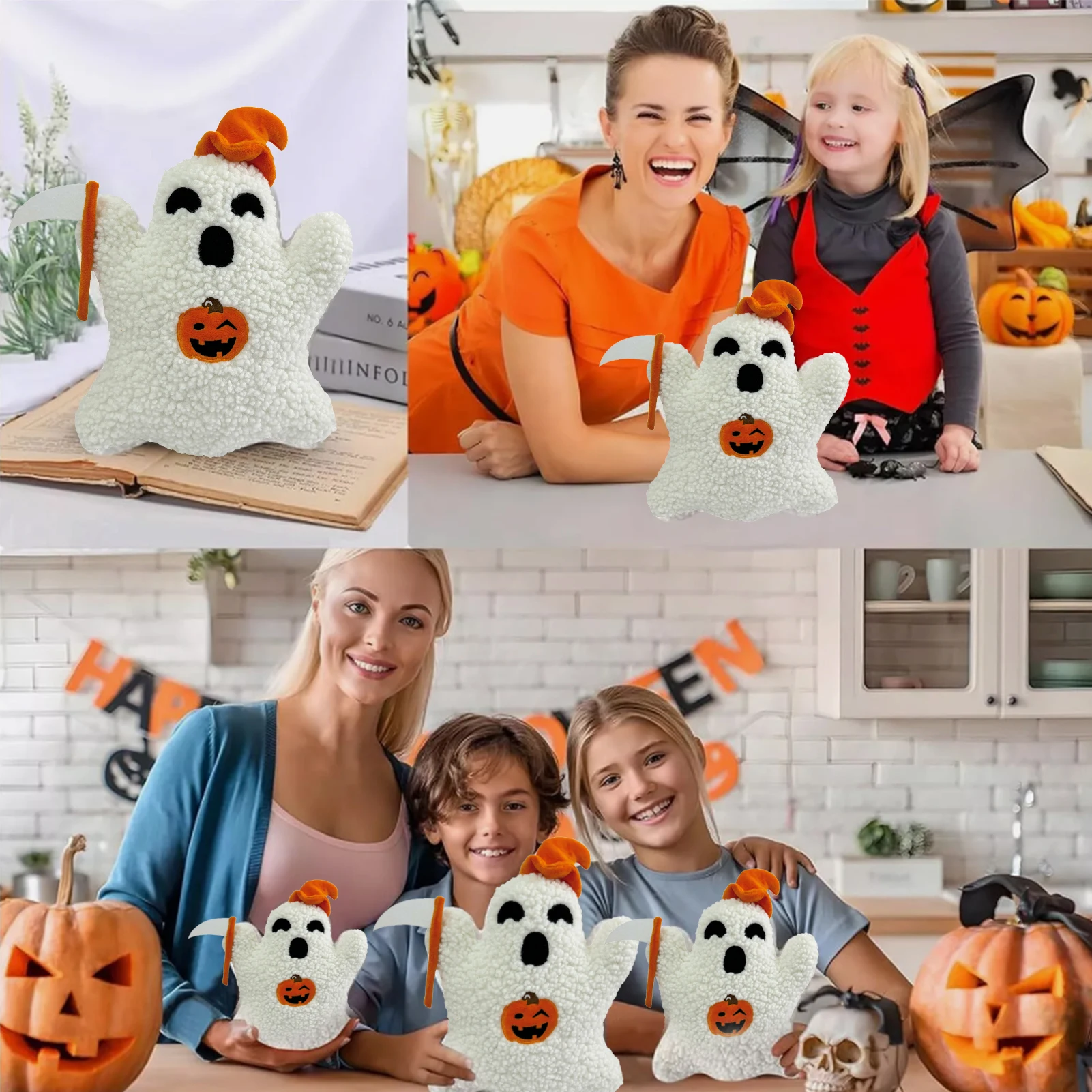 Muñeco de peluche de fantasma de Halloween, juguete creativo de simulación linda, colección de decoración de regalo para niños y niñas