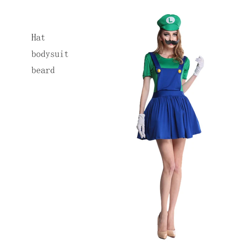 Vermomde heren Luigi luxe volwassen kleding super broer kleding rollenspel fancy dress set heren en dames hoeden en baard