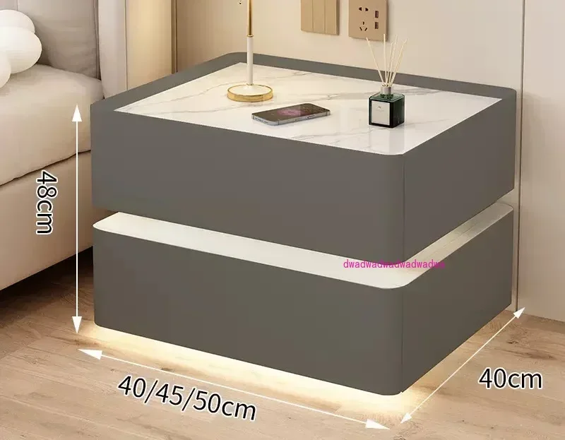 

Modern style solid wood bedside table with wireless charging smart 2 drawers bedroom nightstands with lock 40cm