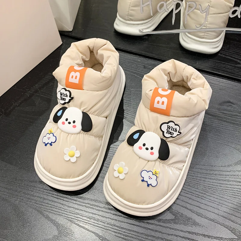 Sanrio-Zapatillas de algodón de Pochacco para niña, zapatos informales con figuras de Anime, gruesos, mantienen el calor, cómodos, dibujos animados Kawaii, Invierno