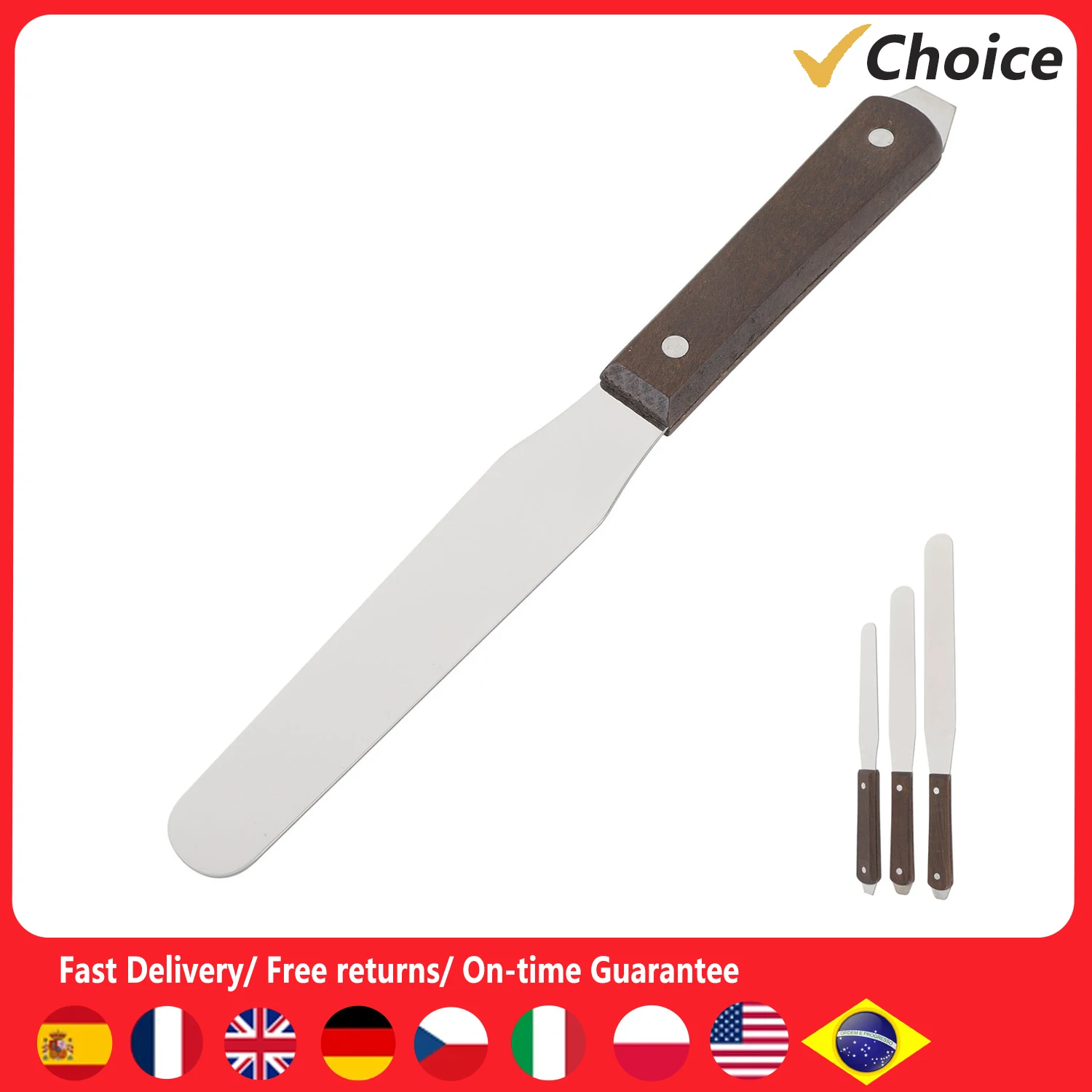 ملعقة تزيين مستقيمة من الفولاذ المقاوم للصدأ بمقبض خشبي ملعقة تزيين الكيك ملعقة صقيع للخبز ملعقة تزيين مستقيمة #1