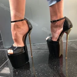 Sandali con tacco in metallo con plateau nero sandali con tacco a spillo con fibbia alla caviglia tacchi da donna scarpe Casual da festa 2024 Zapatos Para Mujere