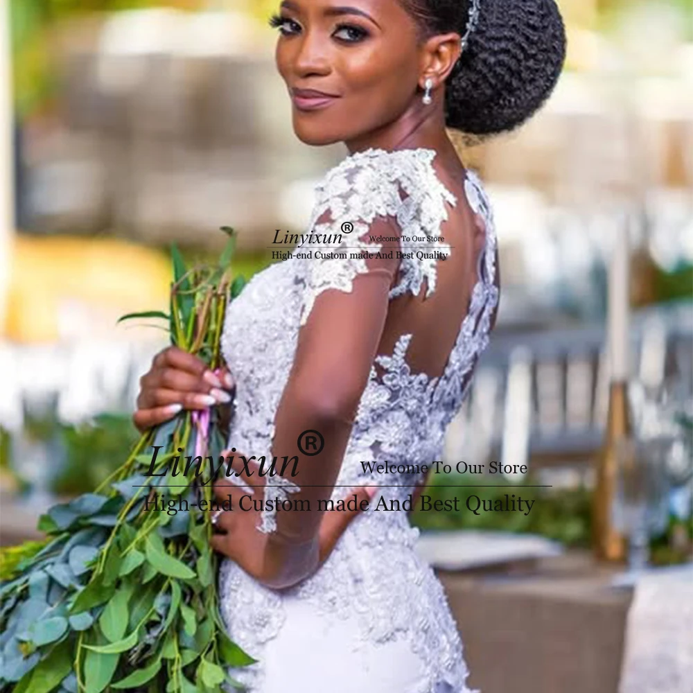 Elegante Kant Applique Trouwjurken voor Bruid Tule Zeemeermin Bruidsjurken Aangepaste Hof Treinen vestido de novia nuevos