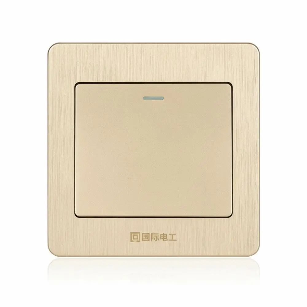 New Gold Wall Switches 1Way Button Home Accessories Wall Light Switch Panel Durable with LED Lamp 1/2/3/4 Gang