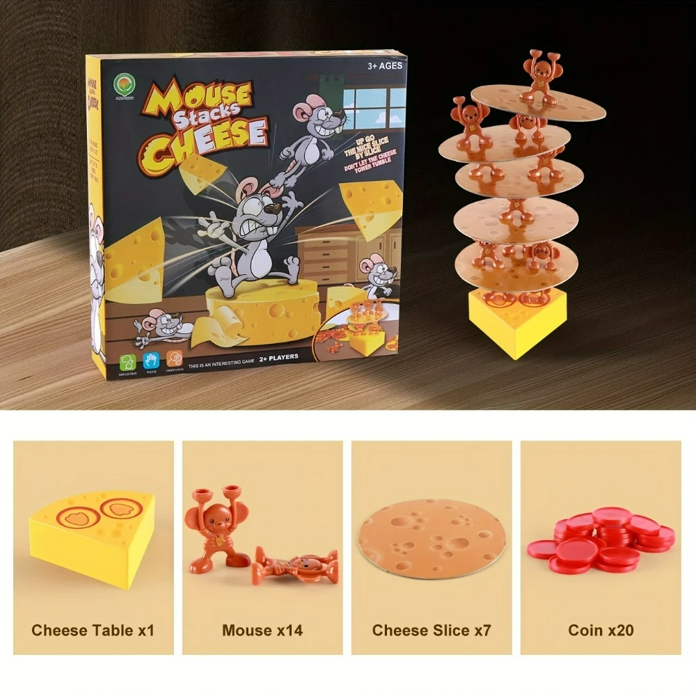 لعبة الطاولة التفاعلية للأطفال من سن 4 إلى 12 عامًا - لعبة التراص الممتعة على الجبن تعزز التنسيق بين اليد والعين والتفكير المنطقي
