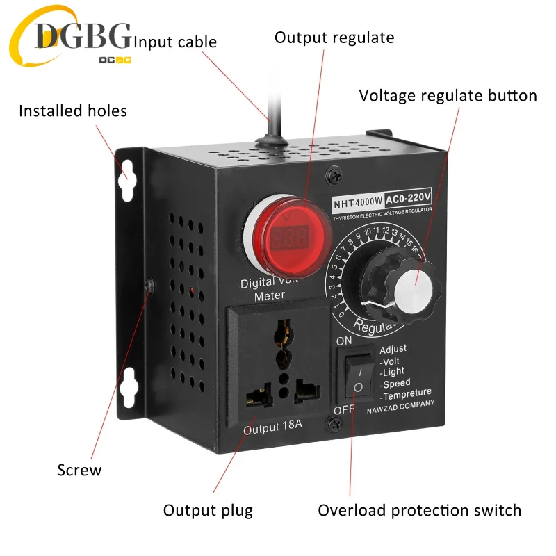 220V AC 4000W Compact Adjustable Voltage Regulator Dimmer Speed Temperature Light Controller