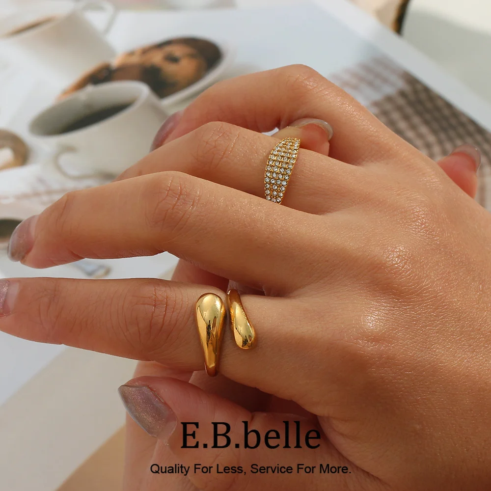 E.B.belle Fine Polished Stainless Steel 18K Gold Plated Adjustable Snake Ring For Lady Female Glossy Gold Ring For Party
