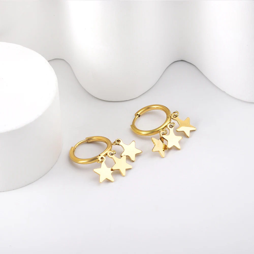 ASONSTEEL 18K Gold Plated Stainless Steel Drop Hoop Earrings Cubic Zirconia Stars Moon For Women Charms Aesthetic Trendy Jewelry