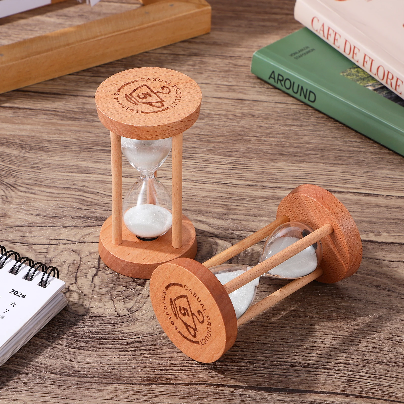 

2pcs Minute Timekeeping Tool Triple Column Wood Glass Sand Timer for Home Kitchen Study Game Room Decor Timekeeping Tool