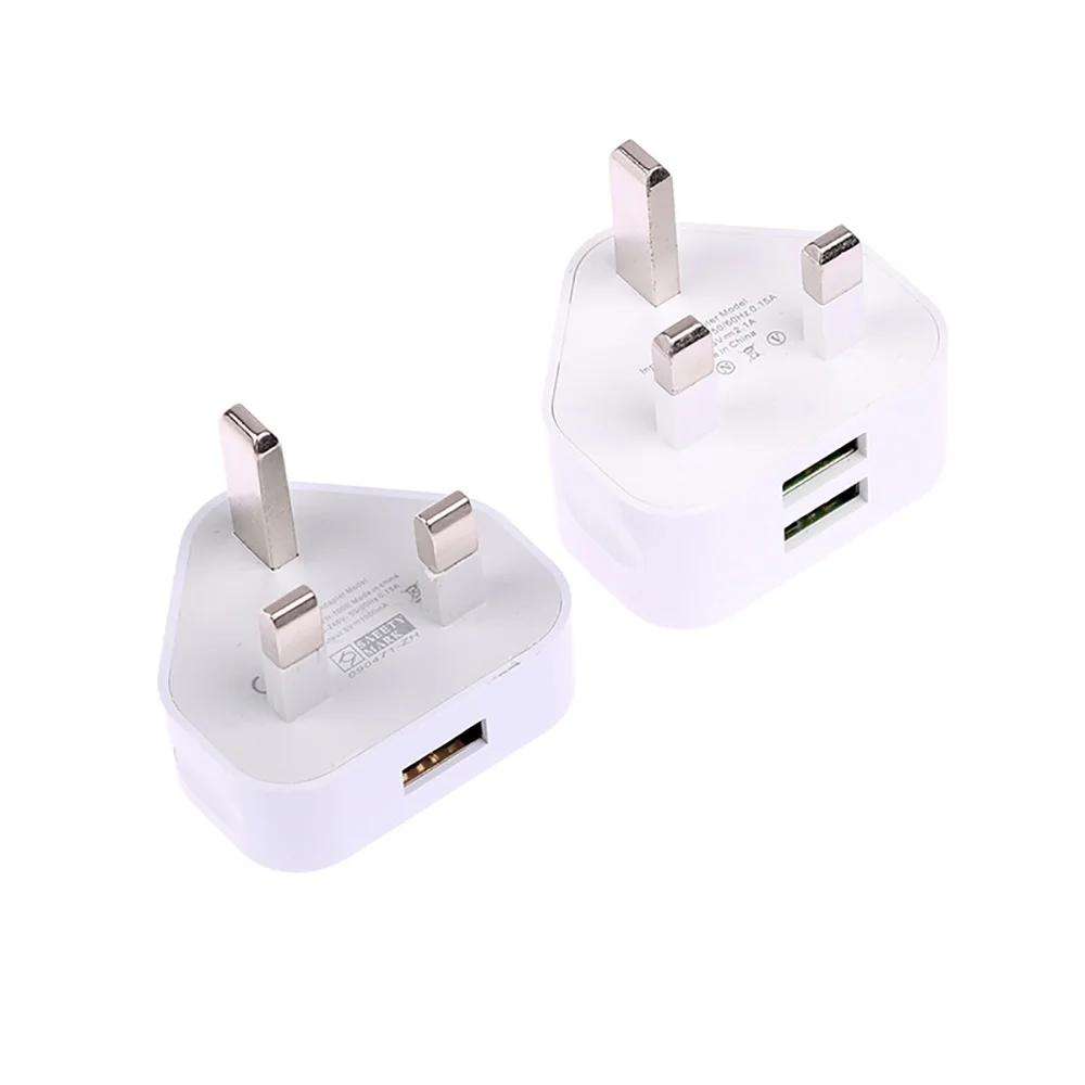 Carregador de Parede Universal com Plugue UK e 1/2 Portas USB, Adaptador de Energia de 3 Pinos para Viagem, Carregador para iPhone, Samsung, Xiaomi, Tablet