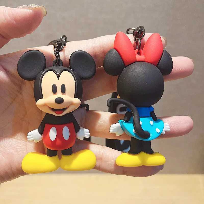 Disney Mouse มิกกี้ตุ๊กตาน่ารักพวงกุญแจคู่จี้กุญแจกระเป๋าการ์ตูนจี้ขนาดเล็กพวงกุญแจ