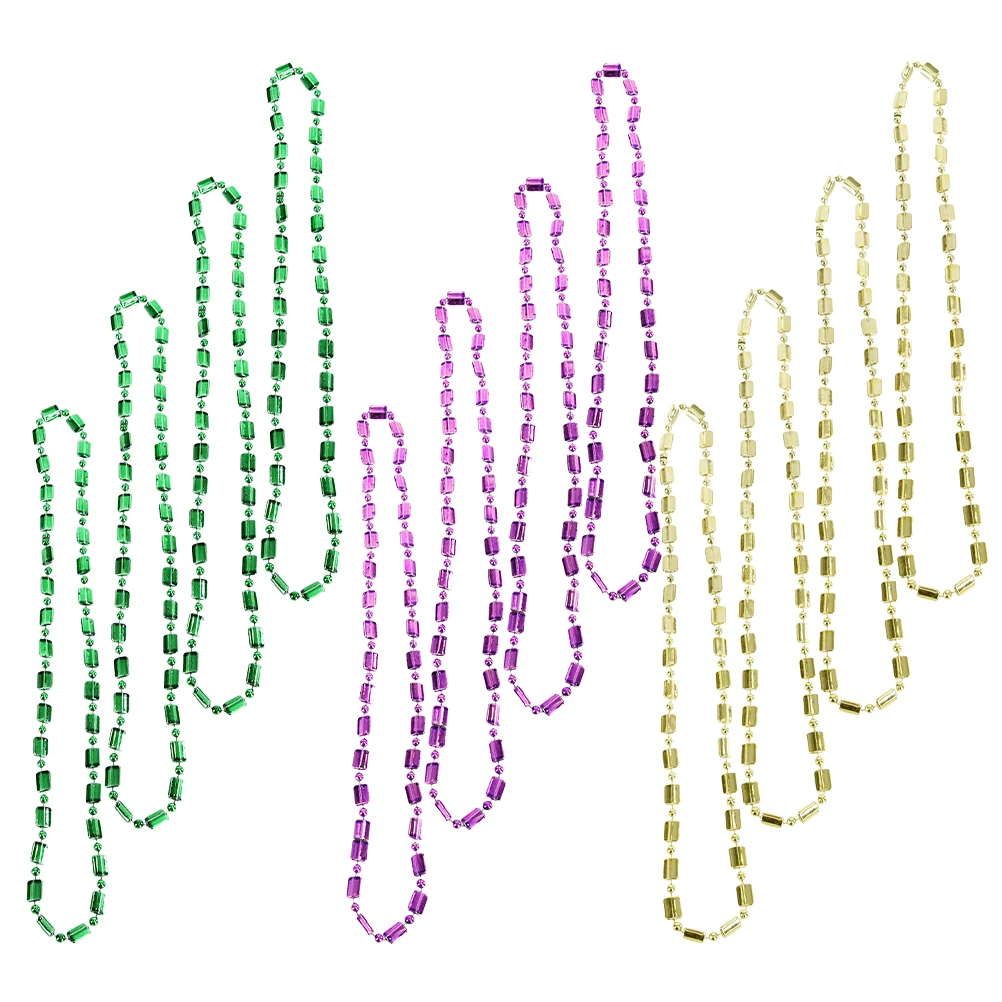 สร้อยคอลูกปัด 12 ชิ้น อุปกรณ์เสริมสำหรับงานคาร์นิวัล งานปาร์ตี้ สีเขียว สีม่วง สีทอง เครื่องประดับธีมเทศกาลเม็กซิกัน สำหรับงานอีเว้นท์และคอสตูม