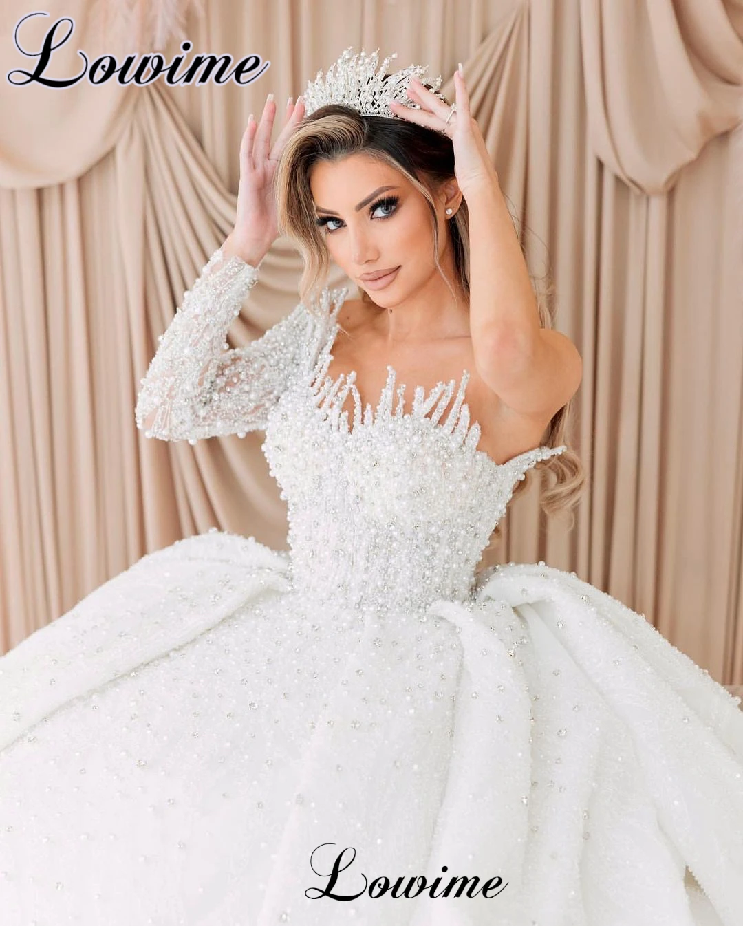 Middle East Pearls Wedding Dresses Court Train Special Wedding Gowns For Women Dubai Elegant Brides Dresses Vestido De Casamento