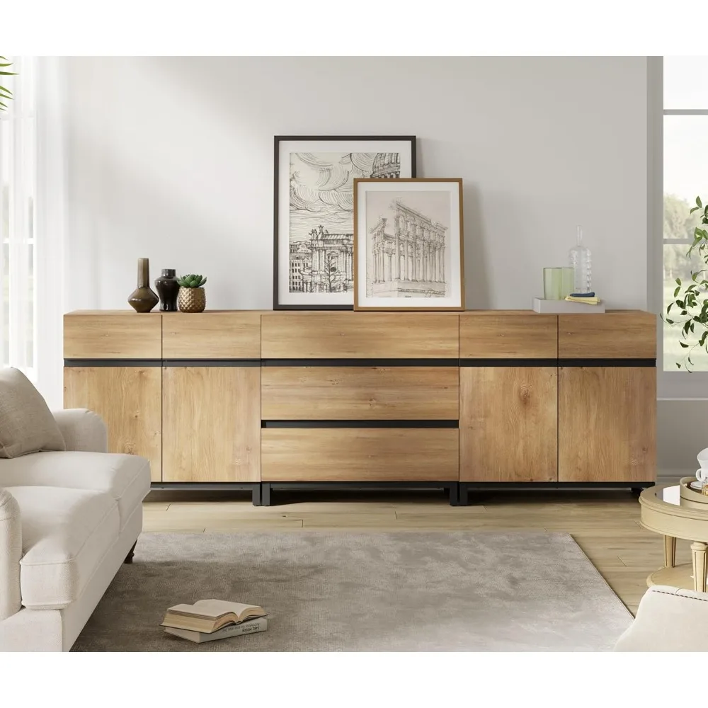 

Modern TV Stand for TVs up to 100 inch, 3 in 1 TV Console with Adjustable Shelves and 3 Drawers, Media Console for Living Room