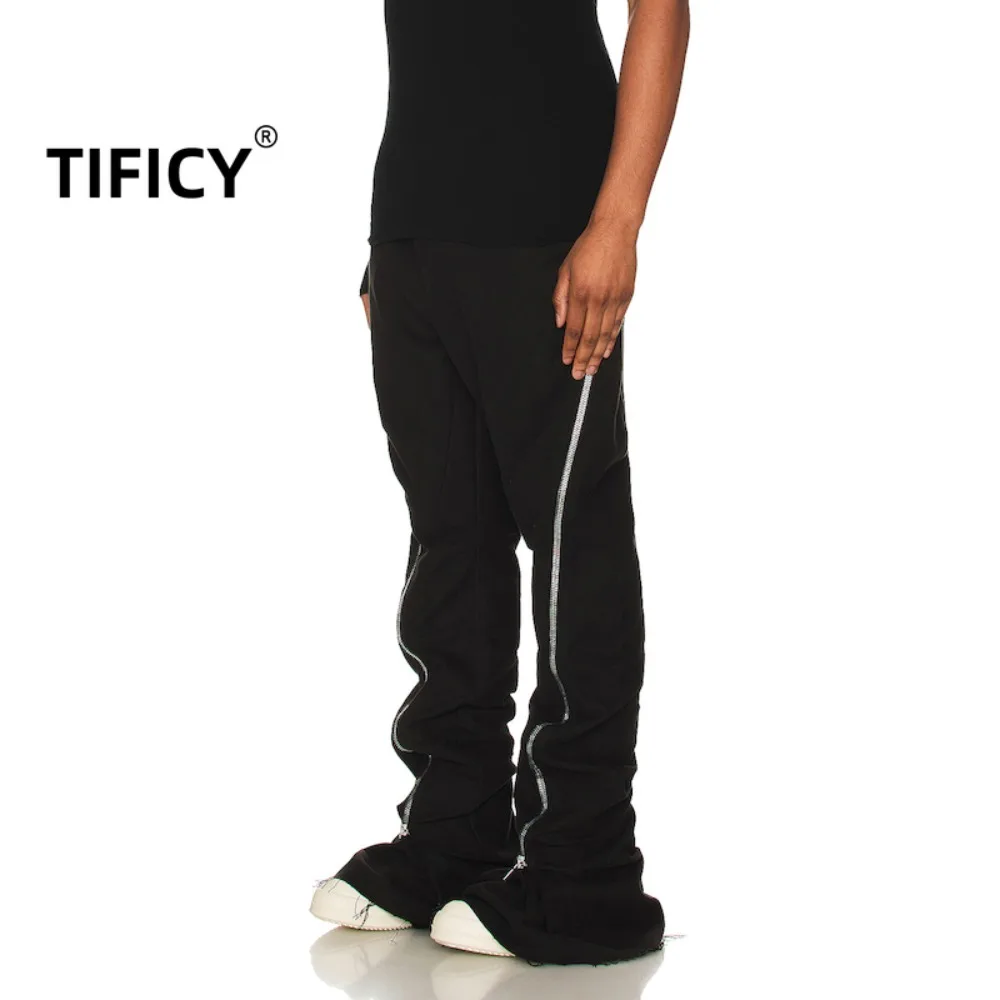 RO High Street Side Zipper Slit Micro Horn Casual Pants Men's Trendy Brand Loose Straight Tube Hanging Long Pants Fashionable