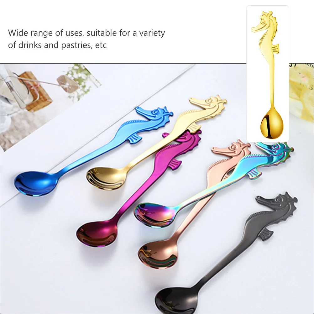 

3 Pcs Coffee Spoon Stainless Steel Creative Hippocampus Rust proof Travel Wear resistantSpoons Bright Colors Simple Operation