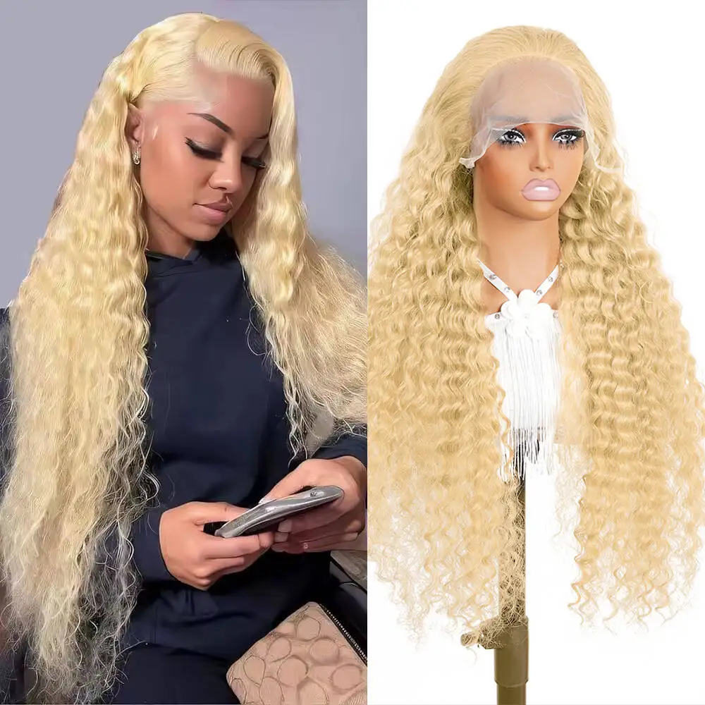 

34 Inch 613 Lace Front Wig Human Hair 13x4 Deep Wave Human Hair Wig 180% Density 613 HD Lace Frontal Wig Blonde Lace Front Wigs