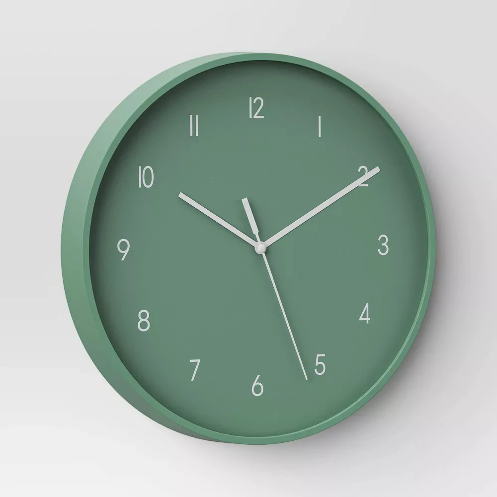 

12" Wall Clock Battery Operated,Decorative Non-Ticking Silent Analog Wall Clock for Bathroom Kitchen Bedroom Living Room,Green