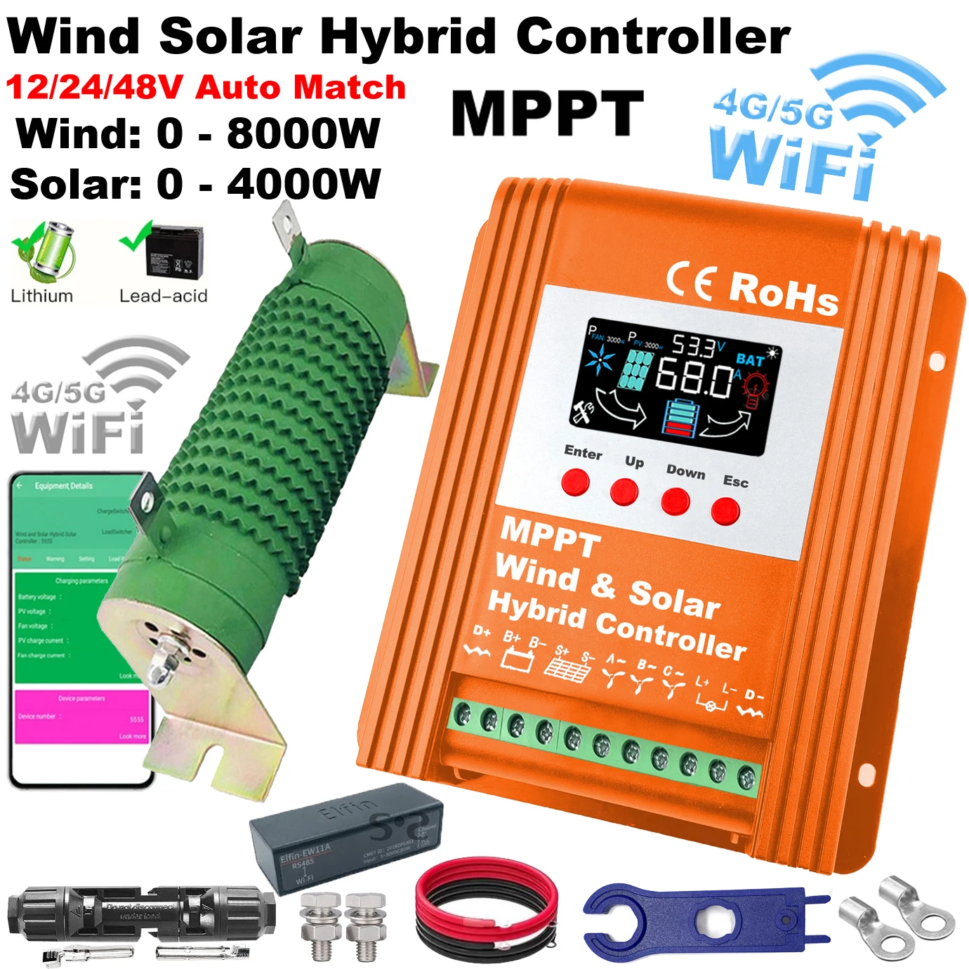 controlador hibrido solar eolico mppt board regulador de carregamento da bateria painel solar turbina eolica 12v 24v 48v 3000w 5000w 80a 160a 01