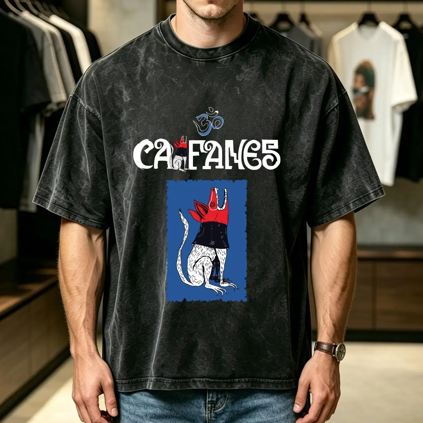washed T Shirt RARE CAIFANES Cotton For Independence Day vintage Washed Stretched homme Stylish Breathable